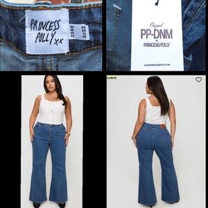 New 16 CURVE Princess Polly High Rise Flare blue denim jean - INSEAM 31 1/2"